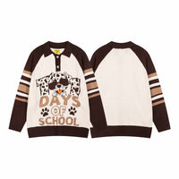 Retro Puppy Jacquard Polo Collar Contrast Color Sweater Lapel Knitwear