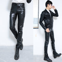 Thickened Leather Pants For Men Slim Pants With Small Feet
