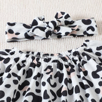 Girls' Leopard Print Color Matching Jumpsuit Dress And Pants Headband