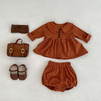 Infant Girl Baby Corduroy Col Claudine Top Corduroy Baby Bloomer 2-piece Set