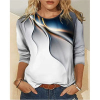 Women's Casual Gradient Printed Round Neck Long Sleeve T-shirt