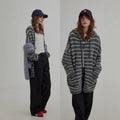 Versatile Contrast Color Striped Hooded Knitted Vintage Artistic Lazy Mid-length Sweater