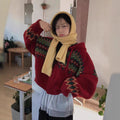 European Style Contrast Color Fair Island Jacquard Loose-fitting Long Sleeve Hoodie Sweater Coat