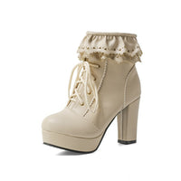Autumn And Winter Lace Up Women's Thick Heel Lace Fashion Boots