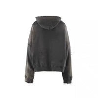 St Michael American High-Street-Style Distressed Washed Ripped Zip-Up Hoodie