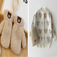 Korean Solid Color Bear Children's Gloves Set Autumn And Winter