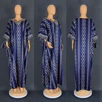 Middle East Striped Loose Robe African Dubai Arabic Satin Hot Drilling Stitching Dress