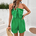 Sling Backless Jumpsuit Bow Halter One-piece Shorts
