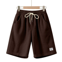 Solid-color Lace-up Loose-fit Straight-leg Mens Shorts For Summer