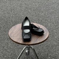 Womens Bow-Knot Genuine Leather Ballet Flats With Thick Soles