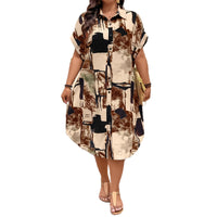 Womens Casual Shirt With A Turn Down Collar Batwing Sleeves And A Geometric Print