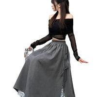 High-end Lace Midi Skirt For Spring And Autumn