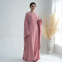 Ice-silk Crinkle-waist Batwing-sleeve Maxi Dress