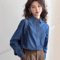 Vintage Straight-shoulder Denim Shirt With Long Sleeves For Layering