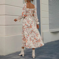 Feminine Floral Print Long-Sleeve Dress