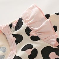 Hairband leopard print cute flying sleeve girls suit