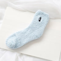 Japanese embroidery women's socks deer coral velvet socks plus velvet thickening home socks autumn and winter women's socks kittens warm socks