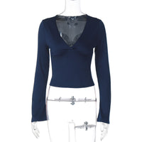 Sexy Deep V Midriff-baring Top Slim Fit All-matching Sweater