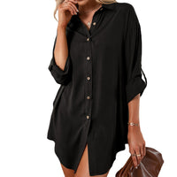 European And American Leisure Loose Single-breasted Shirt Dress Top For Women