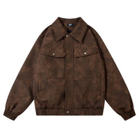 Tie-dyed Loose PU Leather Jacket For Men