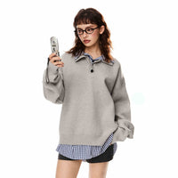 False Two-piece Patchwork Polo Collar Sweater Women's Loose Sweater