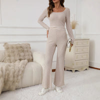 Simple Relaxed-fit Striped Wide-leg Pants Set