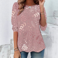 Women's Printed Crewneck Long-Sleeve Top