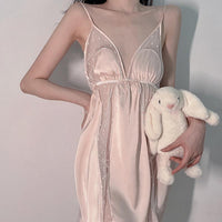 Polka-dot Sling Mesh Gauze Nightdress With Big Bow
