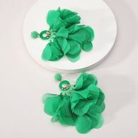 Bohemian Handmade Fabric Chiffon Flower Dangle Earrings For Women Tropical Beach Vacation Party Oversized Statement Jewelry