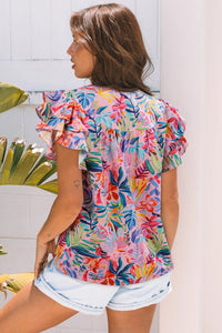Womens Chiffon Blouse With Ruffled Sleeves And A Printed Design