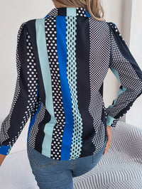 Women's Office Elegant Color Block Polka Dot Notched Lapel Long Sleeve Shirt