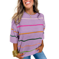 Color Contrast Patchwork Round Neck Sweater