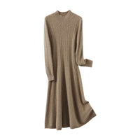 Base Skirt Paired With A Dress Featuring A High-neck Design And A Length Below The Knee