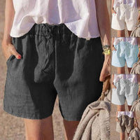 Solid-color Loose Cotton-linen Casual Pants Elastic Waistband With Tie-string Shorts