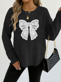 Women's Round Neck Embroidered Lace Butterfly Stitching Woven Sweater
