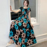 Summer Ethnic-style Elastic-waist Beach Bohemian Shoulder Dress