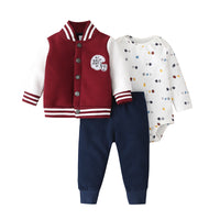 Baby's Long Sleeve Romper Hooded Sweater Pants 3 Piece Set