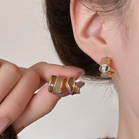 Maillard Coffee-Brown C-Shaped Irregular Dripped-Glaze Earrings