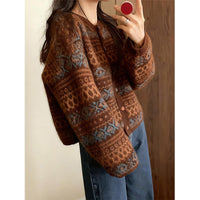 New Year & Christmas Red Jacquard Sweater For Women FallWinter Style