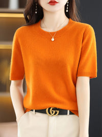 Knitted Short Sleeve Loose T-shirt Inner Wear Sweater Non-cashmere Bottoming Shirt