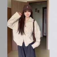 Women's Turtleneck Twist Zipper Cardigan Sweater