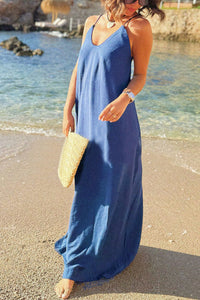 Solid Color Camisole Loose Mid Length Beach Vacation Dress
