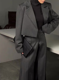 Cropped Blazer & High Slit Wide Leg Maxi Skirt 2-Piece Set