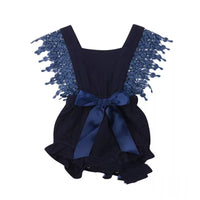 European And American Cute And Popular Baby Romper Lace Cotton And Linen Bow Romper