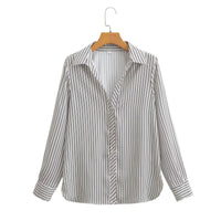 European And American Women's Fashion Lapel Long-sleeve Striped Shirt