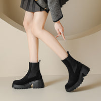 Lightweight Thick Bottom 7cm High Heel Suede Stretch Boots