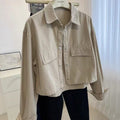 Turn Down Collar Loose Fit Jacket Top For Women