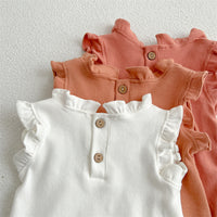 Summer Girls' Suit Rib Overall Dress Set Cotton Infant Flounced Sleeve Baby Girls' T-shirt Shorts Two-piece Suit