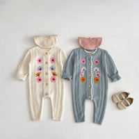 Baby Girls' Handmade Embroidery Knitted Jumpsuit