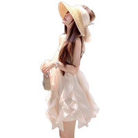 French-style Satin Slip Dress With An Asymmetrical Sweet Ruffled Hem
